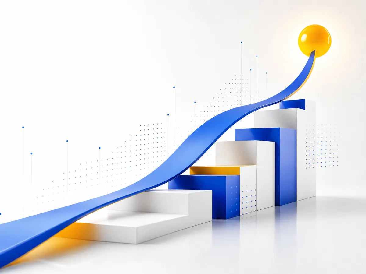 Abstract blue and yellow growth pathway representing digital marketing progress